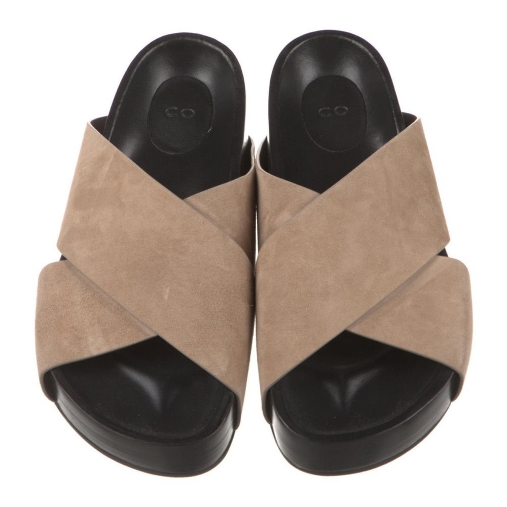 CO. Women's Tan Slide Sandals Natural leather Suede Slides 6.5 made in Italy